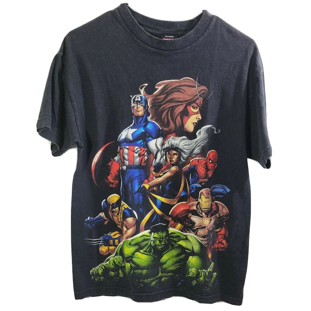 Mad Engine Marvel Comics T Shirt Tee Avengers X Men Team Men's Size M VTG